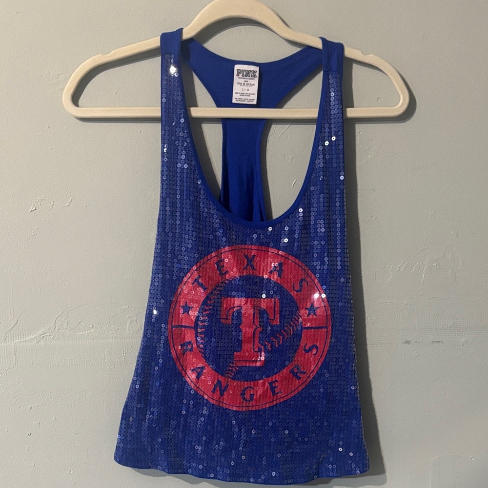 Pink! Victoria’s Secret Texas Rangers blue/red baseball ⚾️ MLB top sequins Large